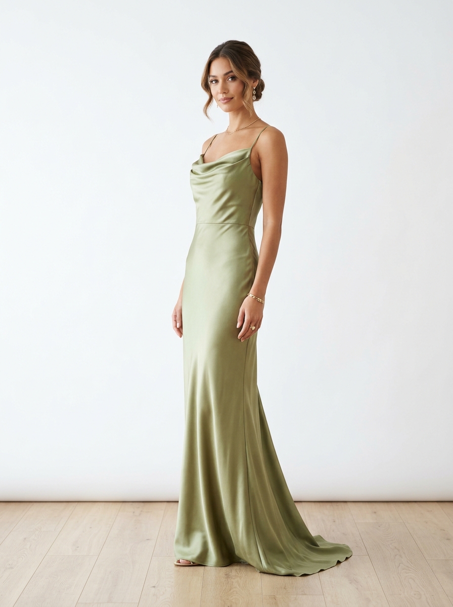 Olive Satin Dress
